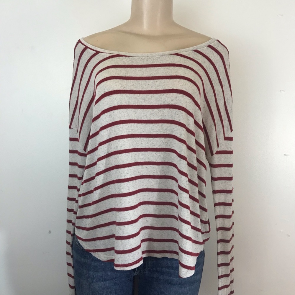White with red striped long sleeved shirt